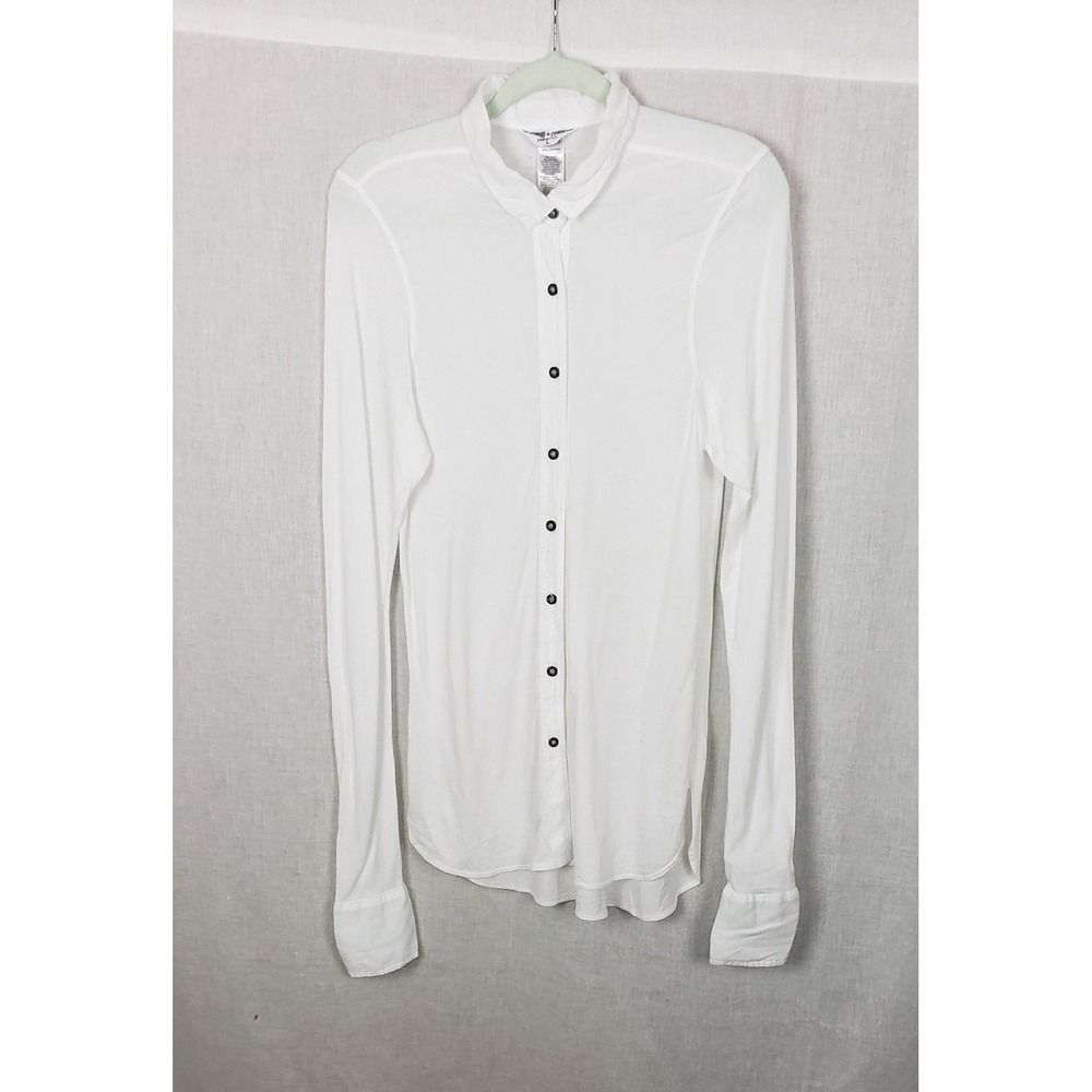 Hard Tail Forever Womens White Cotton Jersey Long Sleeve Button Down Shirt L